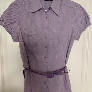 Apt. 9 Lavender/White Check Blouse with Belt